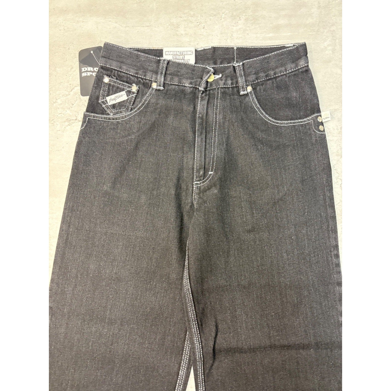Vintage Y2K Womens Johnny Blaze Embroidered Script Black Wash Denim Pants