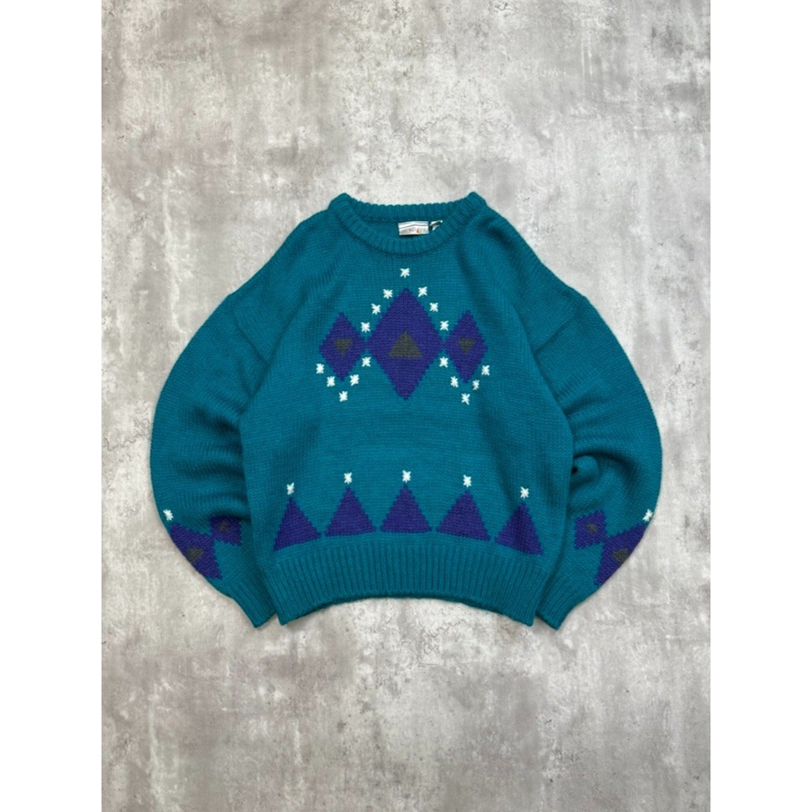 Vintage 80s/90s Sundays Geometric Print Pullover Knit Sweater Size Large
