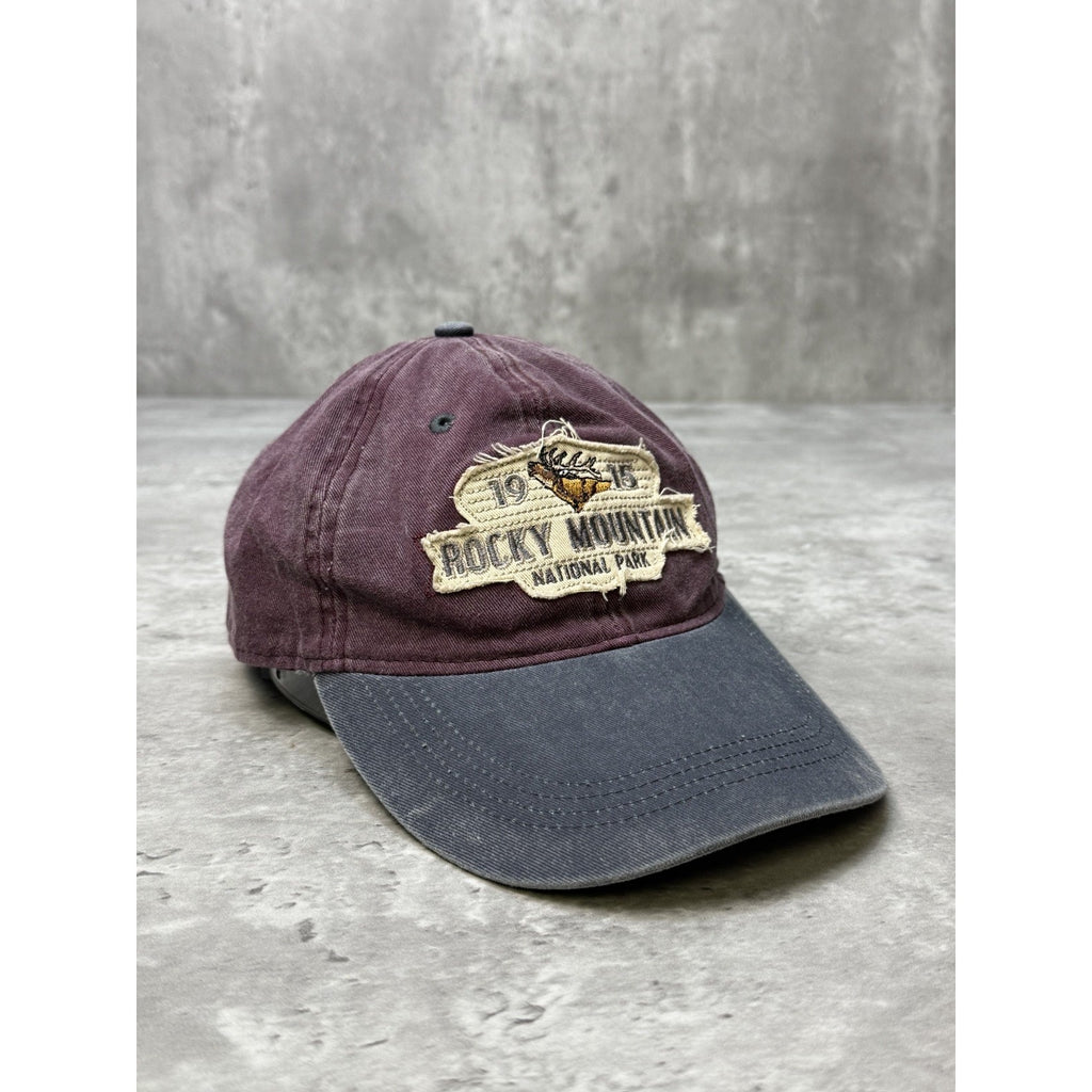 Vintage Rocky Mountain National Park Embroidered Patch Strapback Hat OSFA