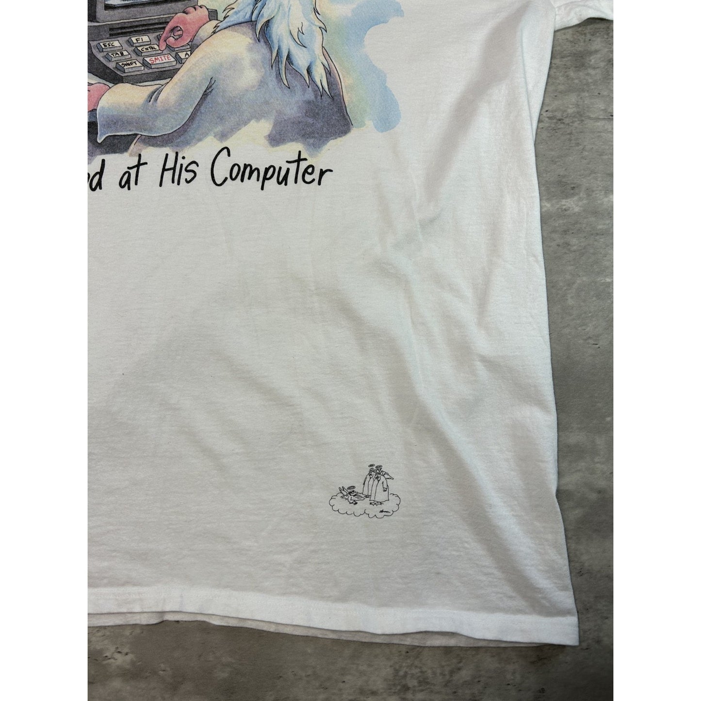 Vintage 90s God At His Computer Comedy Cartoon Graphic T-Shirt Size XL