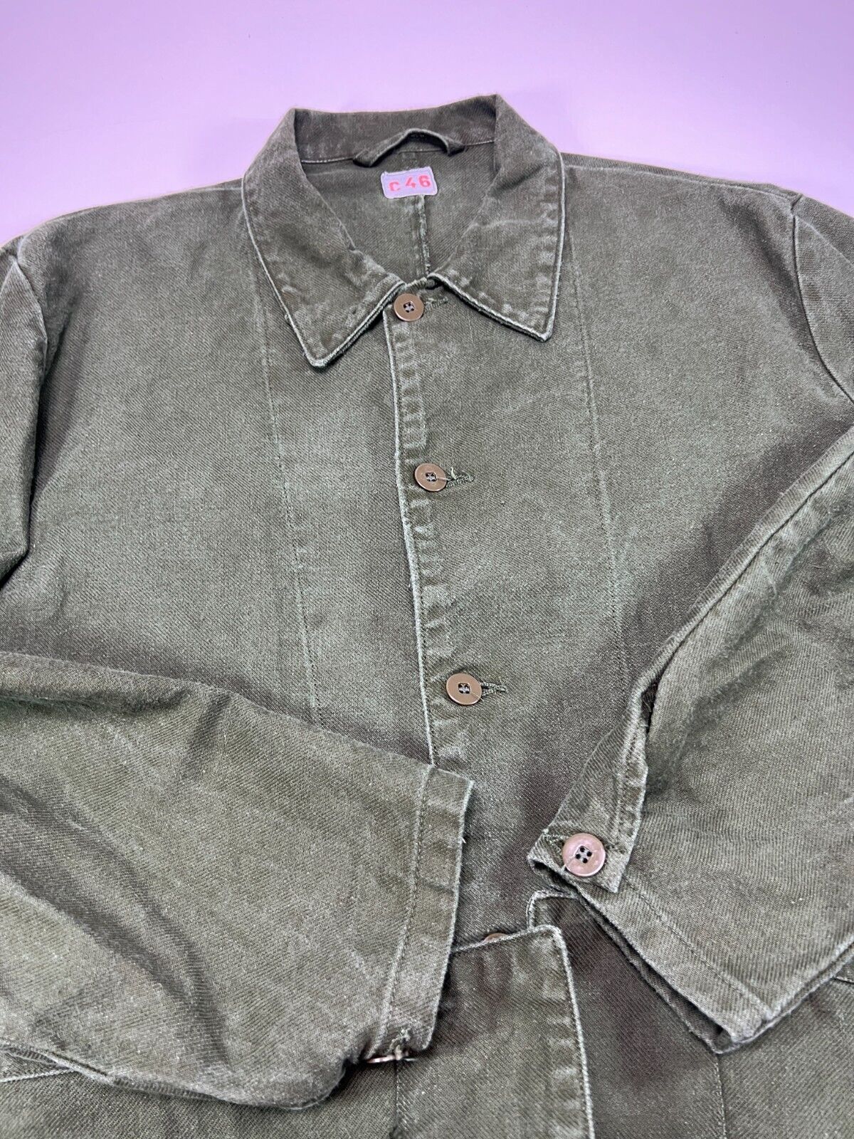 Vintage 60s Canadian Military Double Pocket Field Button Up Shirt Size 46 XL