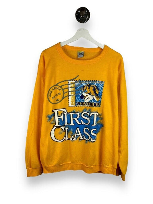 Vintage 1992 Michigan Wolverines Collegiate Stamp Graphic Sweatshirt Size Large