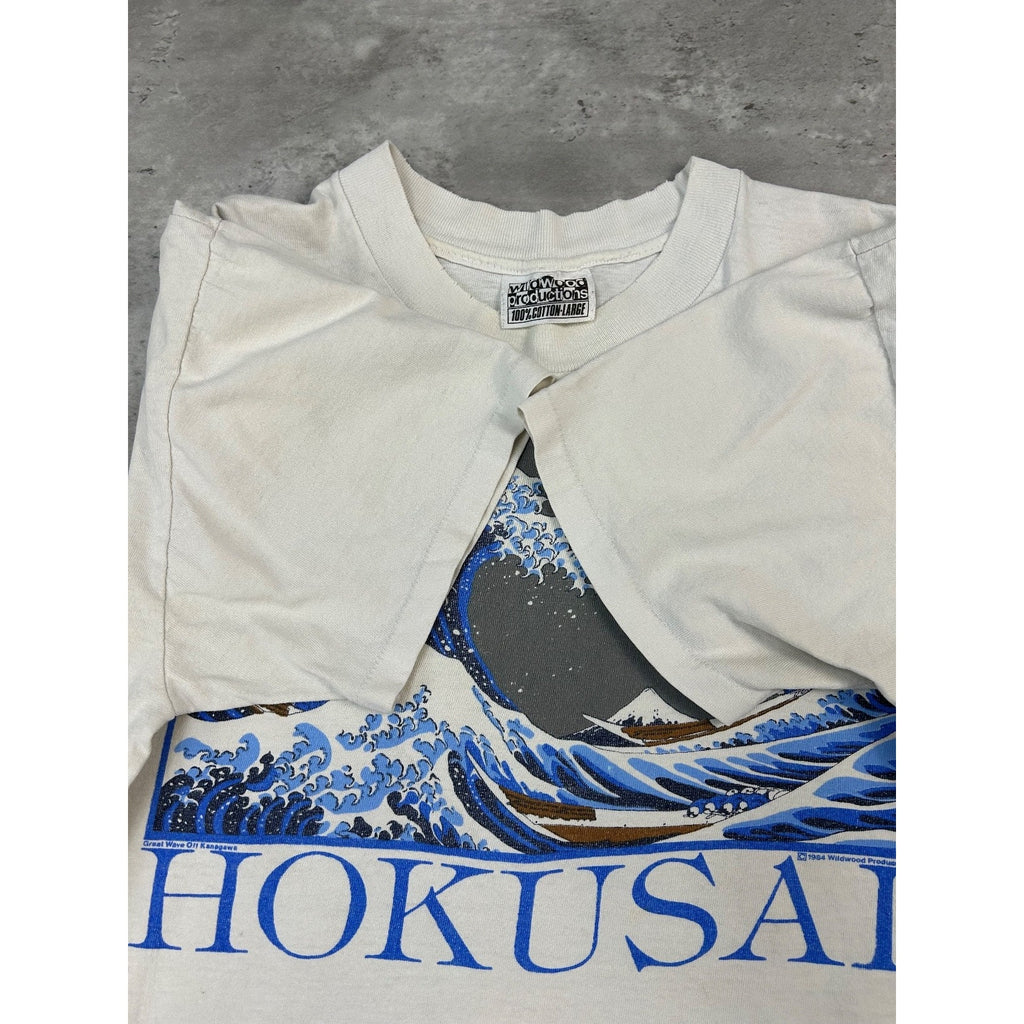 Vintage 90s Hokusai The Great Wave Art Graphic T-Shirt Size Large White