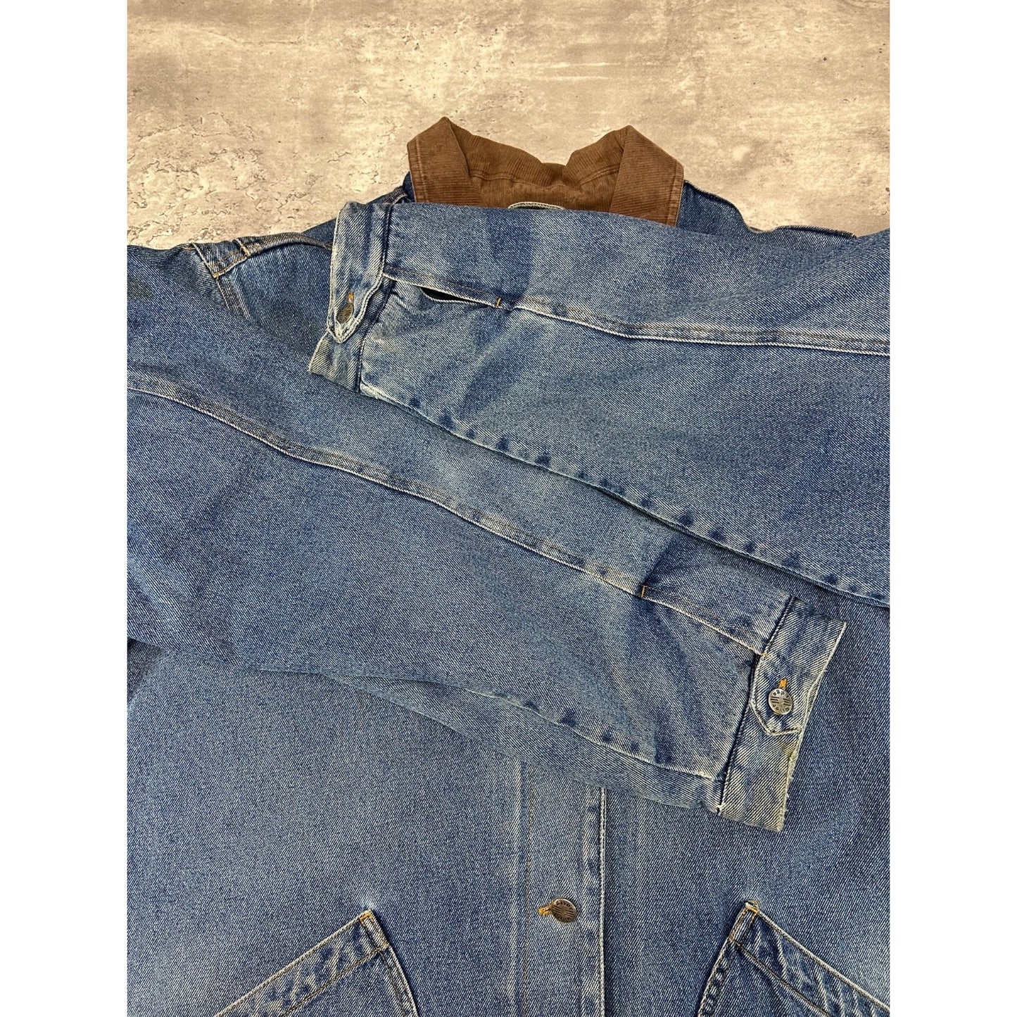 Vintage 90s RiverEdge Plaid Lined Light Wash Denim Workwear Chore Jacket Sz 2XL