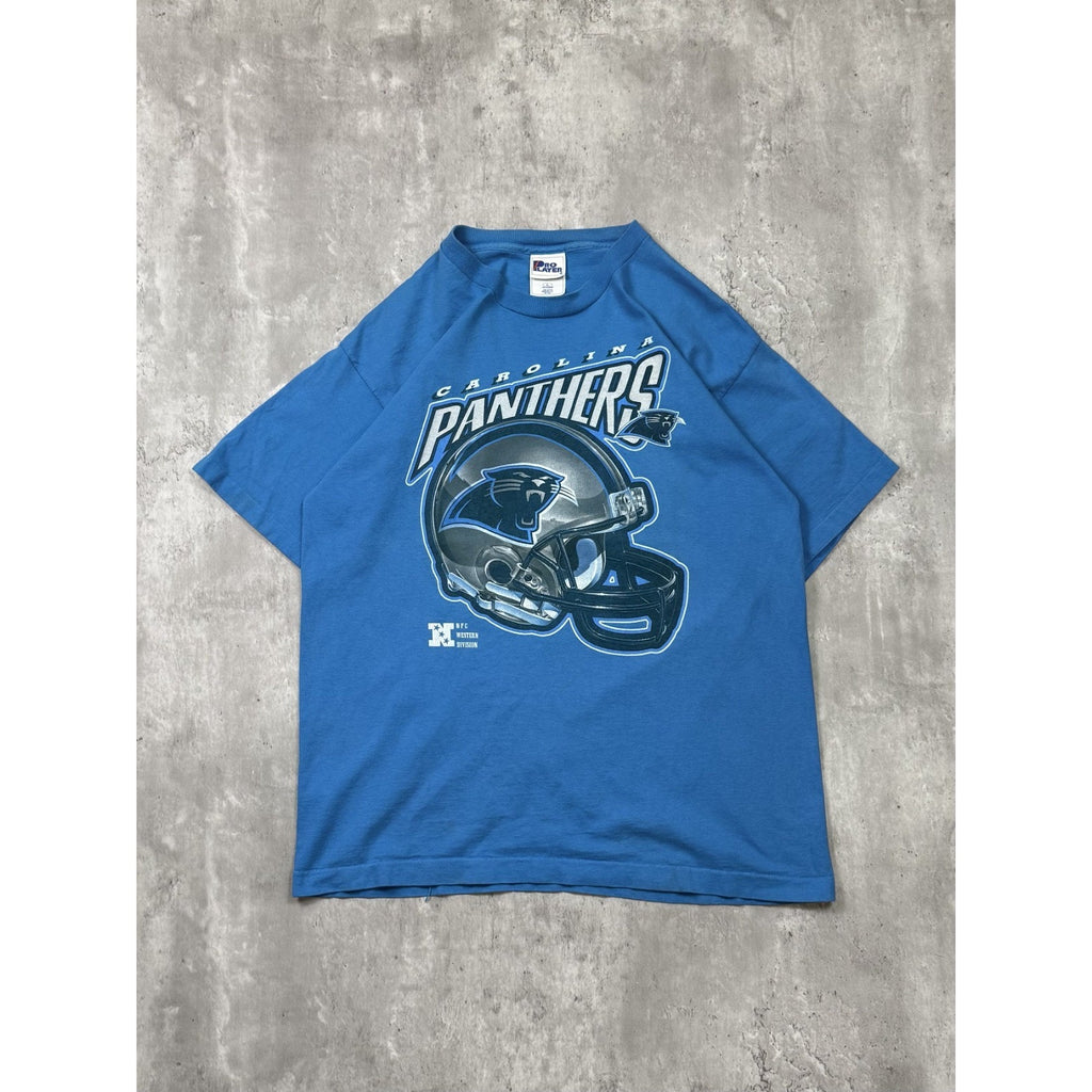 Vintage 90s Carolina Panthers NFL Big Helmet Graphic Football T-Shirt Size Large
