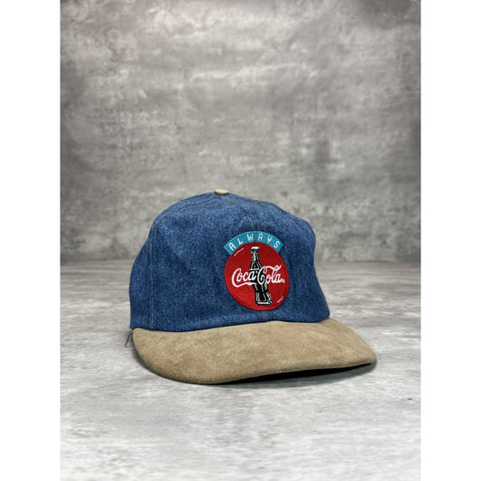 Vintage 90s Coca Cola Embroidered Spellout Logo Denim Snapback Hat OSFA