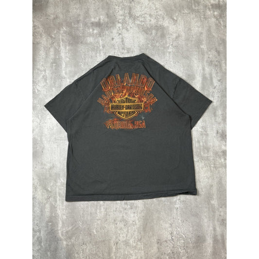 Harley Davidson Motorcycles Flaming Skull Spellout Graphic T-Shirt Size 2XL