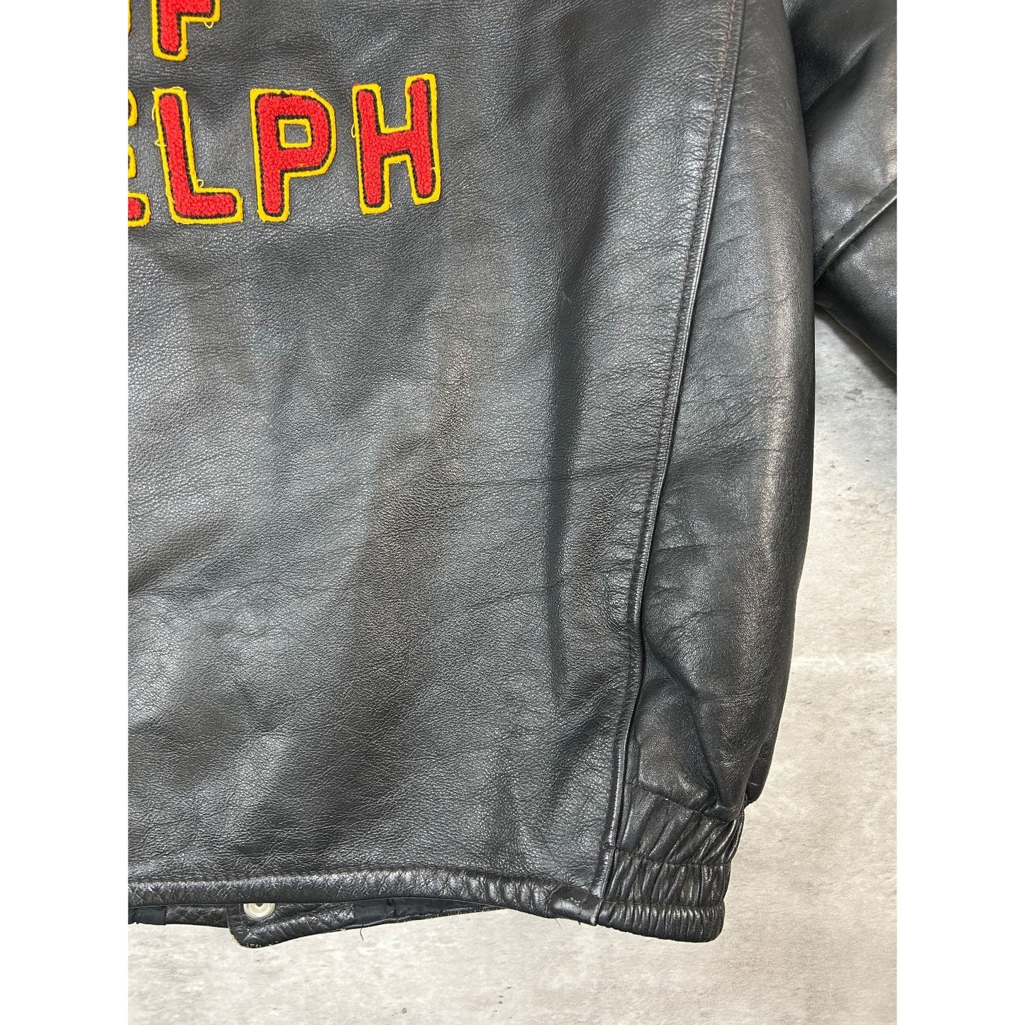Vintage 1988 University Of Guelph Collegiate Leather Bomber Jacket Size Large