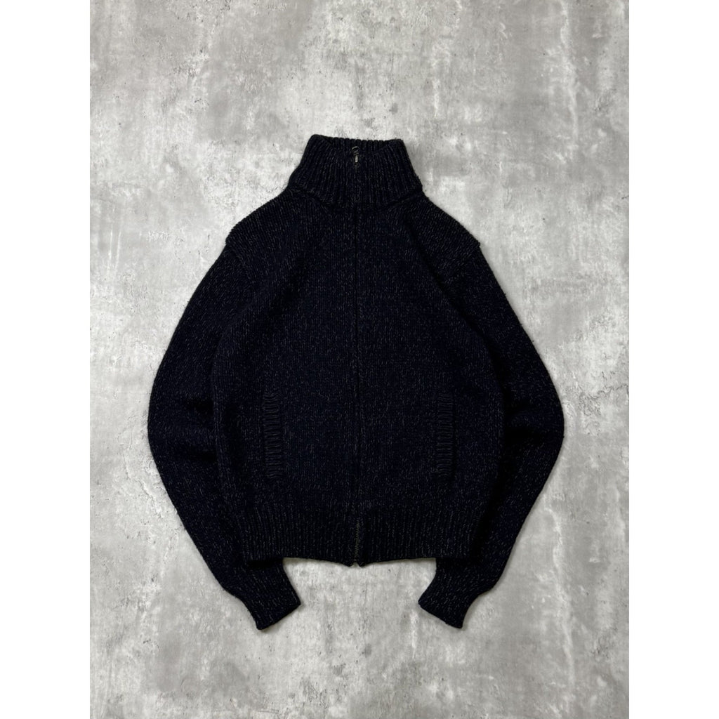 Vintage 90s Polo Ralph Lauren Full Zip Collared Black Knit Sweater Size Small