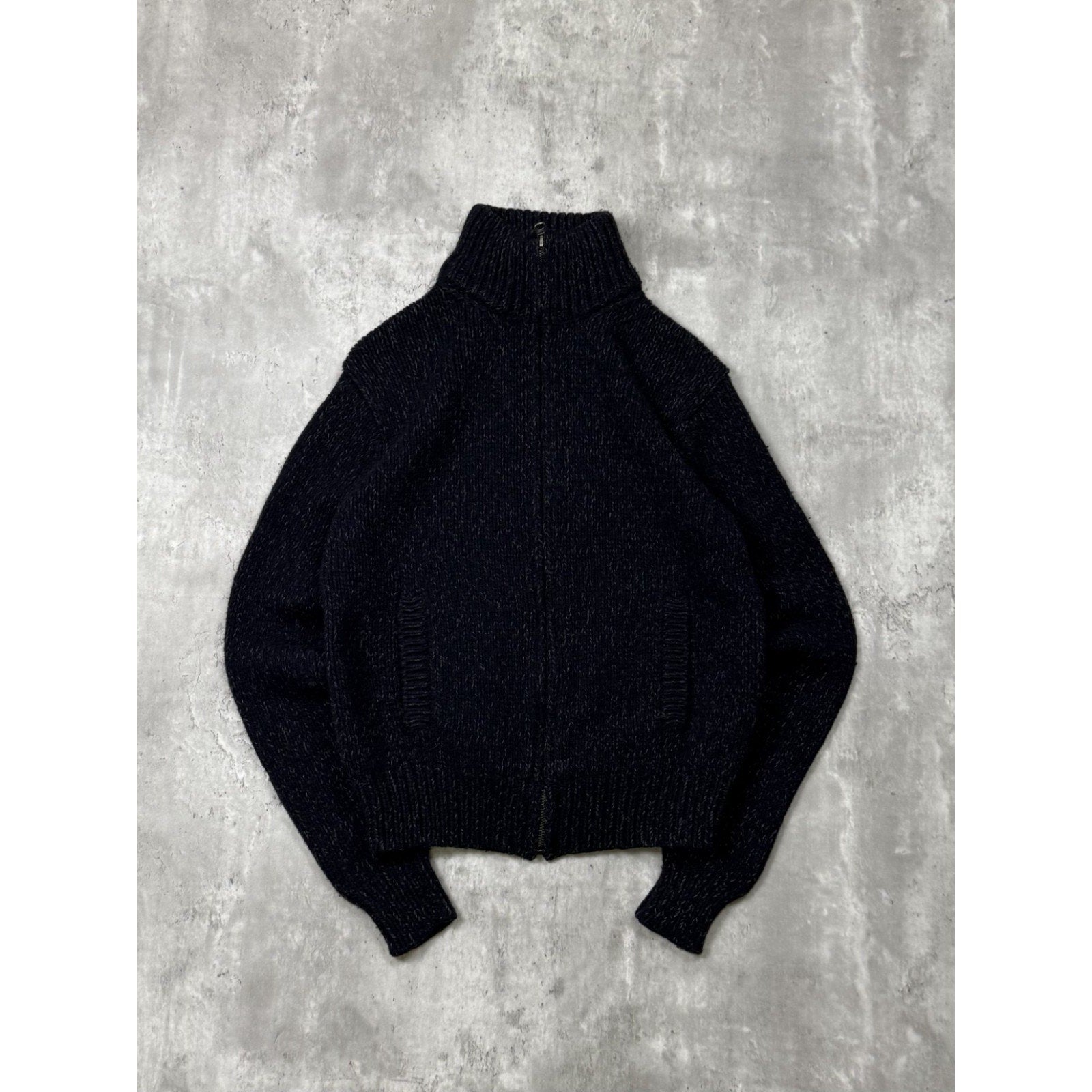 Vintage 90s Polo Ralph Lauren Full Zip Collared Black Knit Sweater Size Small