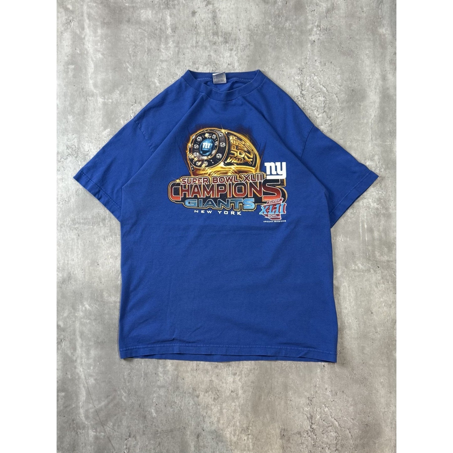 New York Giants NFL Super Bowl XLII Champs Ring Graphic T-Shirt Size Large
