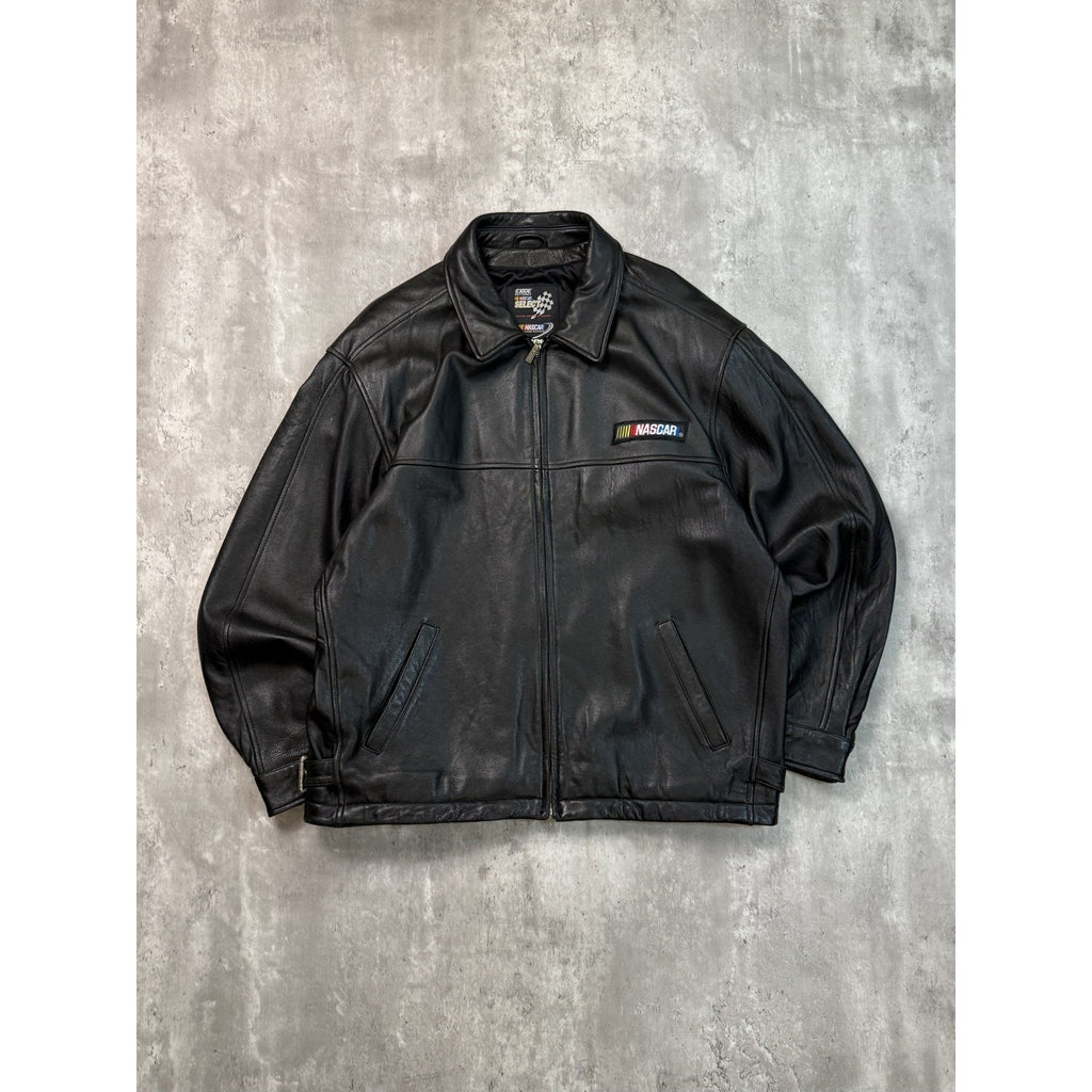 Vintage 2000 Nascar Embroidered Logo Leather Bomber Jacket Size XL