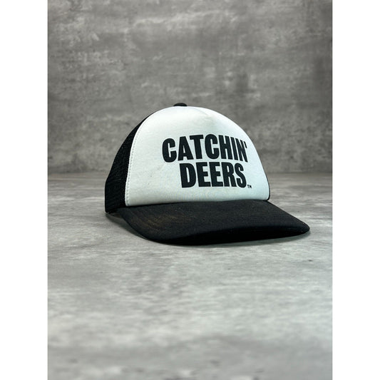 Vintage 90s Catchin Deers Graphic Spellout Trucker Snapback Hat OSFA Black