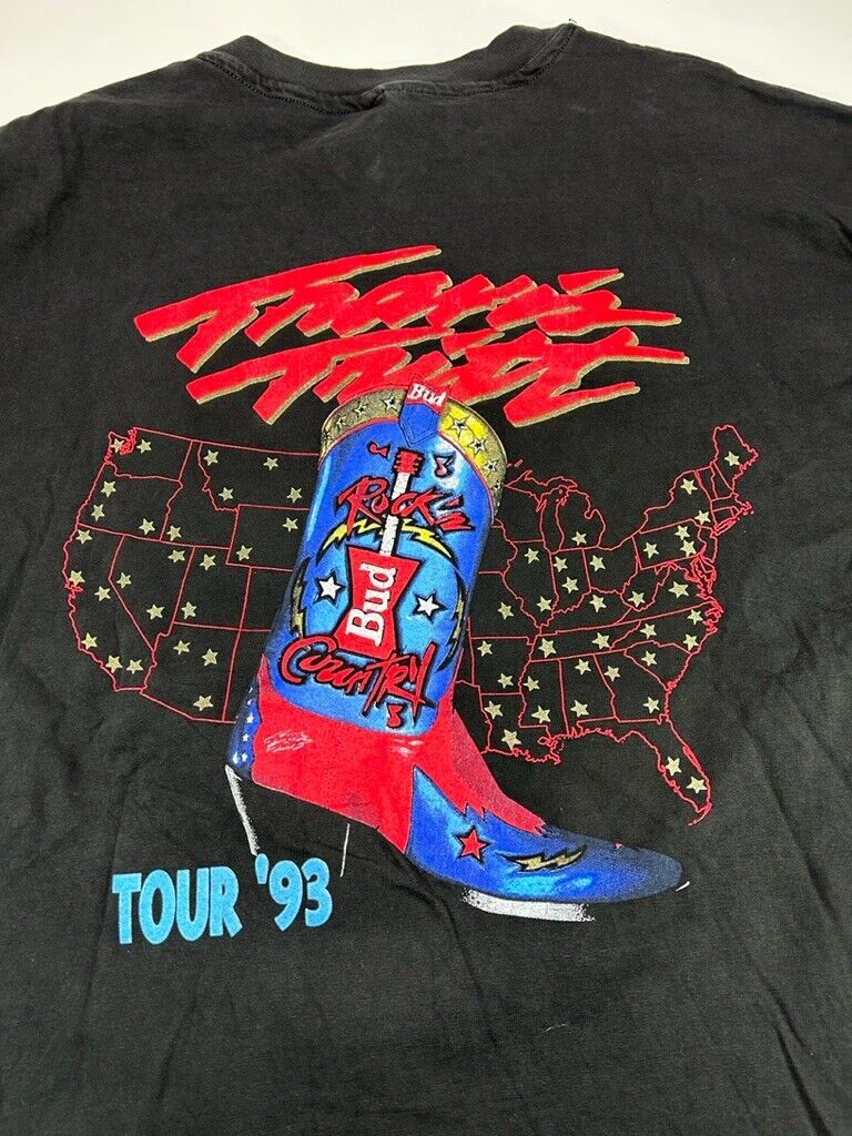 Vintage 1992 Travis Tritt Country Music Tour Graphic T-Shirt Size 2XL 90s Black