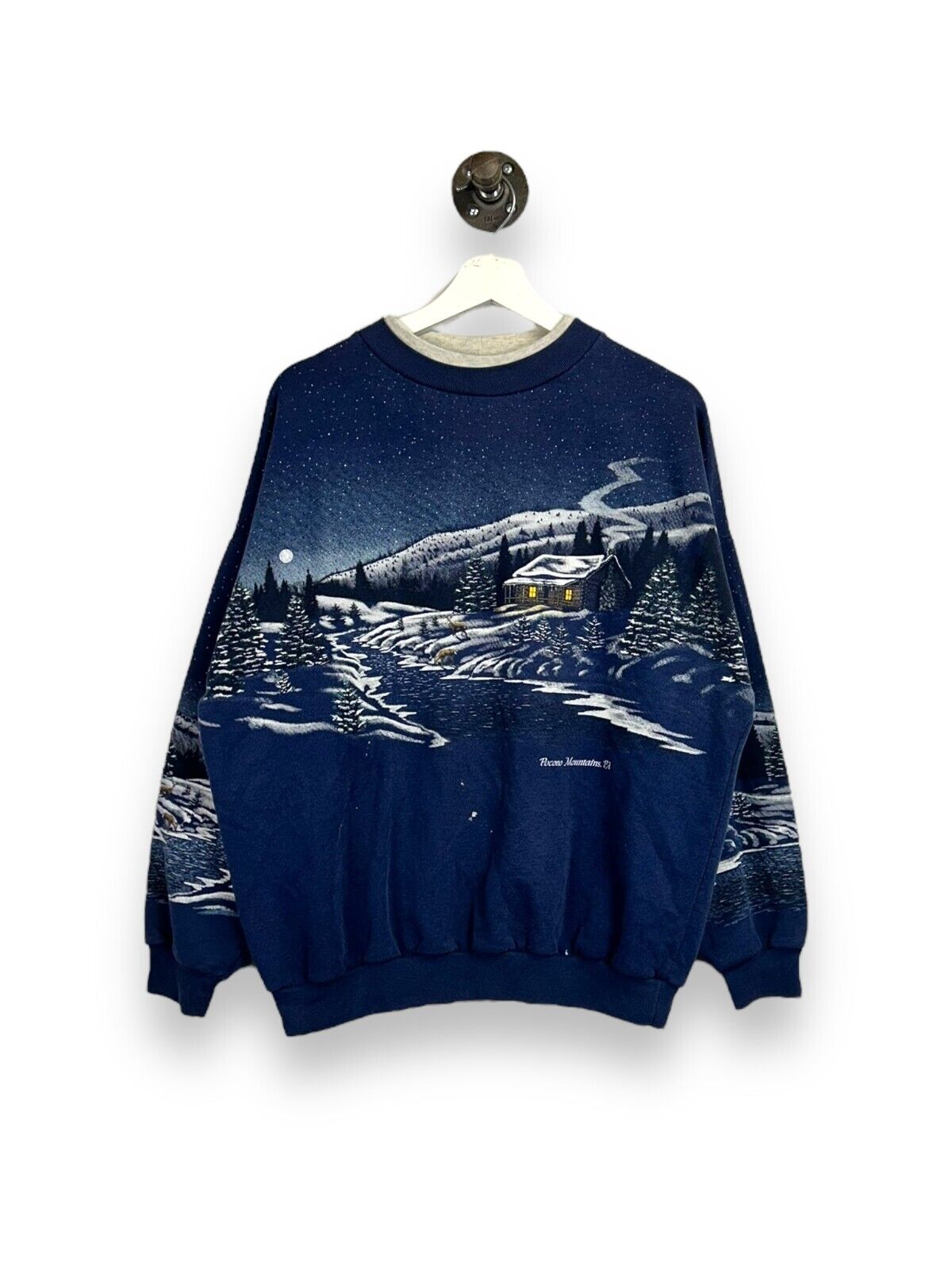 Vintage 90s Pocono Mountains Winter Landscape AOP Sweatshirt Size Large