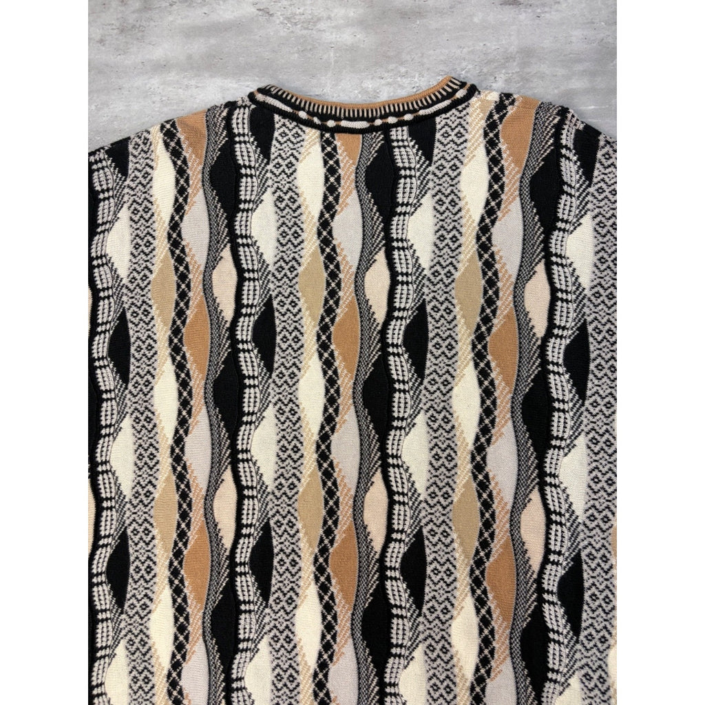 Vintage Bachrach Textured Geometric Pattern Knit Sweater Size XL