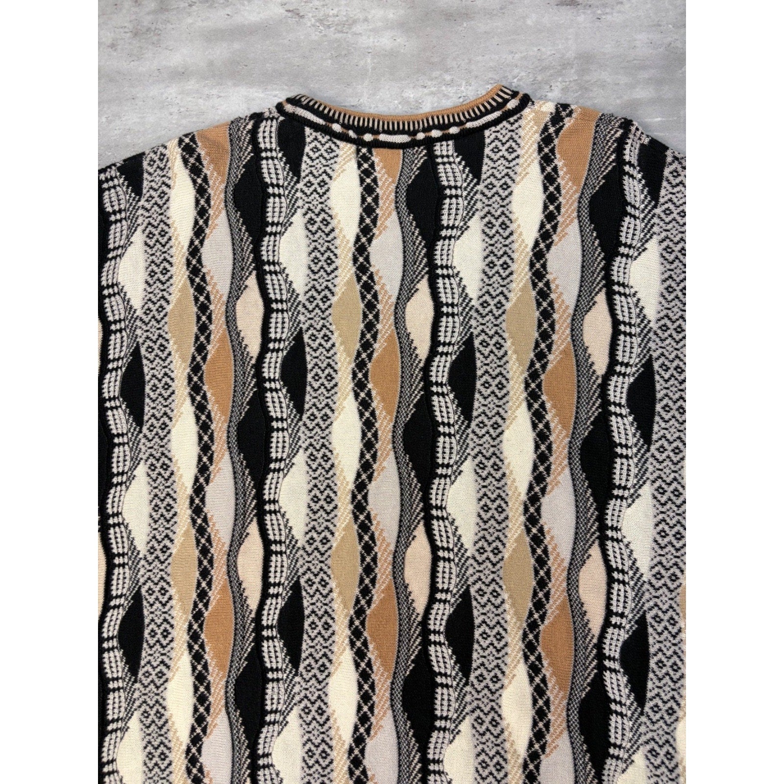 Vintage Bachrach Textured Geometric Pattern Knit Sweater Size XL