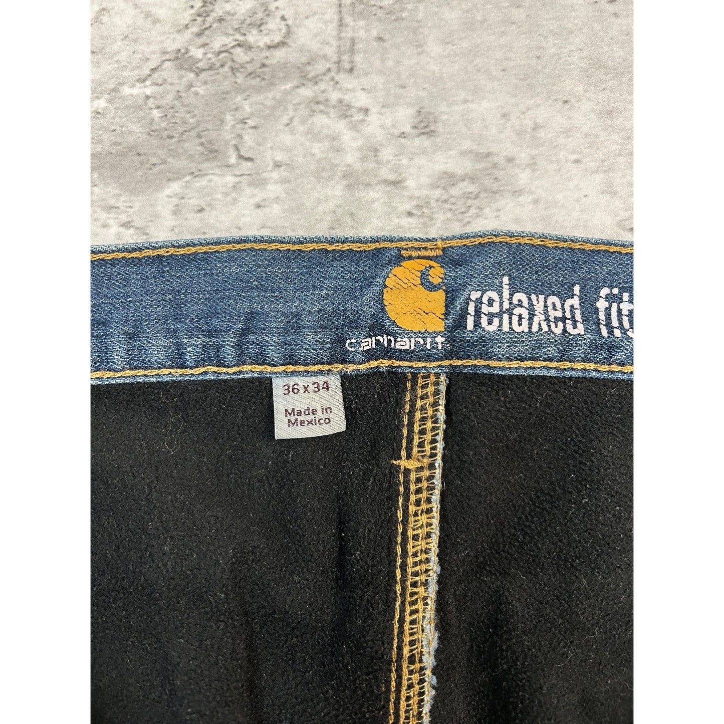 Carhartt Relaxed Fit Fleece Lined Dark Wash Workwear Denim Pants Size 37 Blue