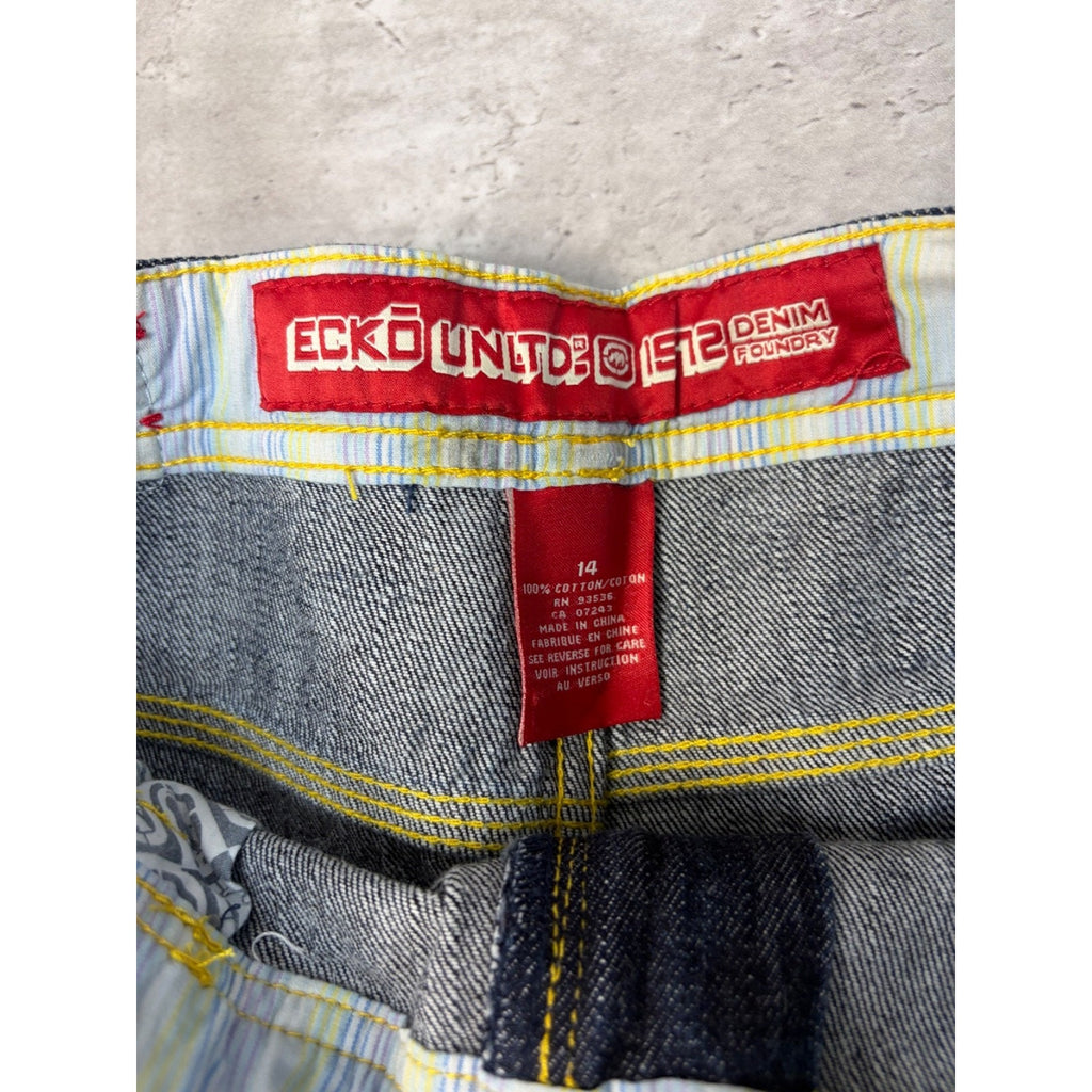 Vintage Y2K Womens Ecko Unlimited Scribble Spellout Dark Wash Denim Pants 28x29