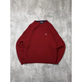 Vintage Chaps Embroidered Crest Pullover Red Cable Knit Sweater Size XL