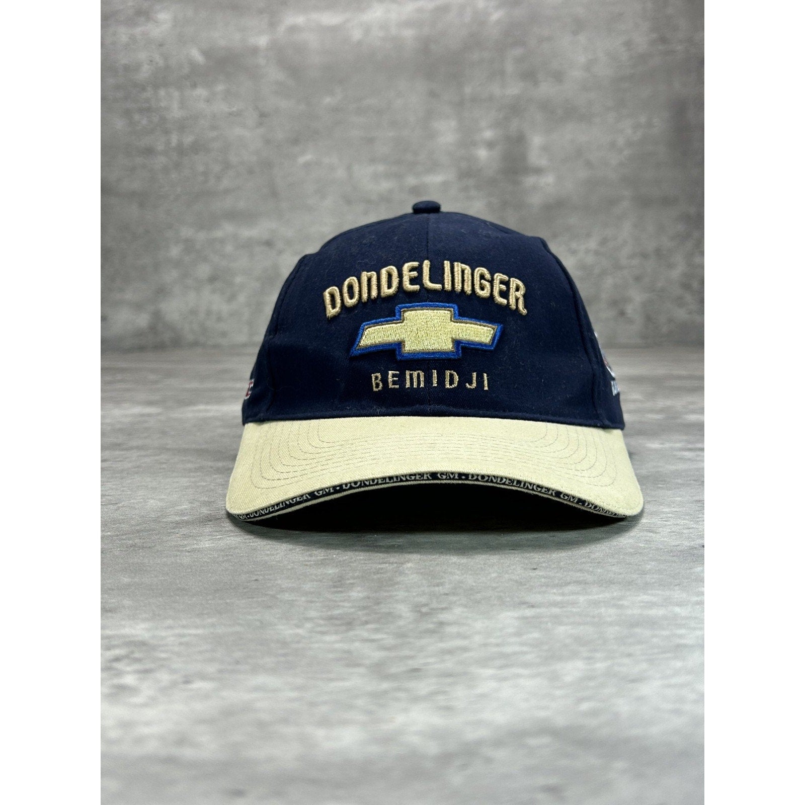 Vintage Chevrolet Dondelinger Embroidered Logo Two Tone Strapback Hat OSFA