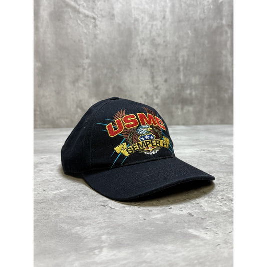 Vintage 90s US Military USMC Semper Fi Embroidered Logo Strapback Hat OSFA