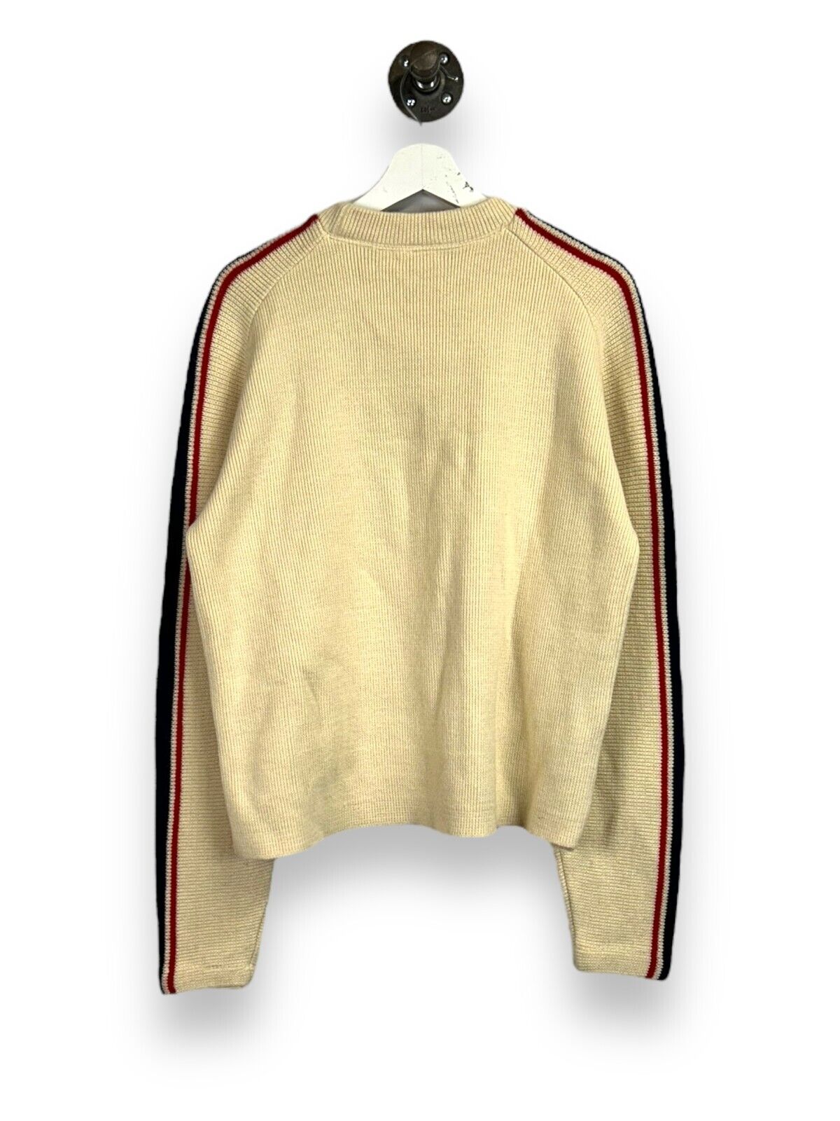 Vintage 70s/80s Tom Toggery Striped Ribbed Knit Sweater Size Large Beige