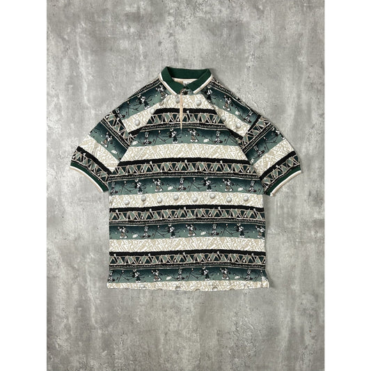 Vintage 90s Disney Mickey Mouse Golf All Over Print Polo Button Up Shirt Size XL