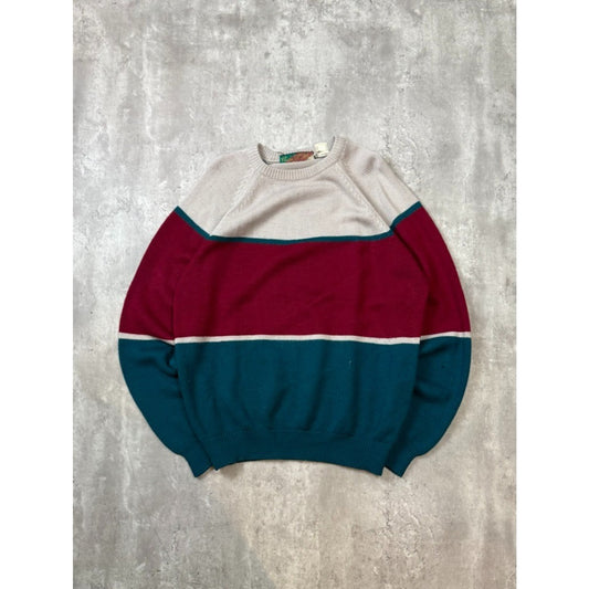 Vintage John R Marks Tri Colour Striped Pullover Knit Sweater Size XL