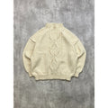 Vintage 90s Striped Cable Knit Pullover Beige Ribbed Sweater Size Large