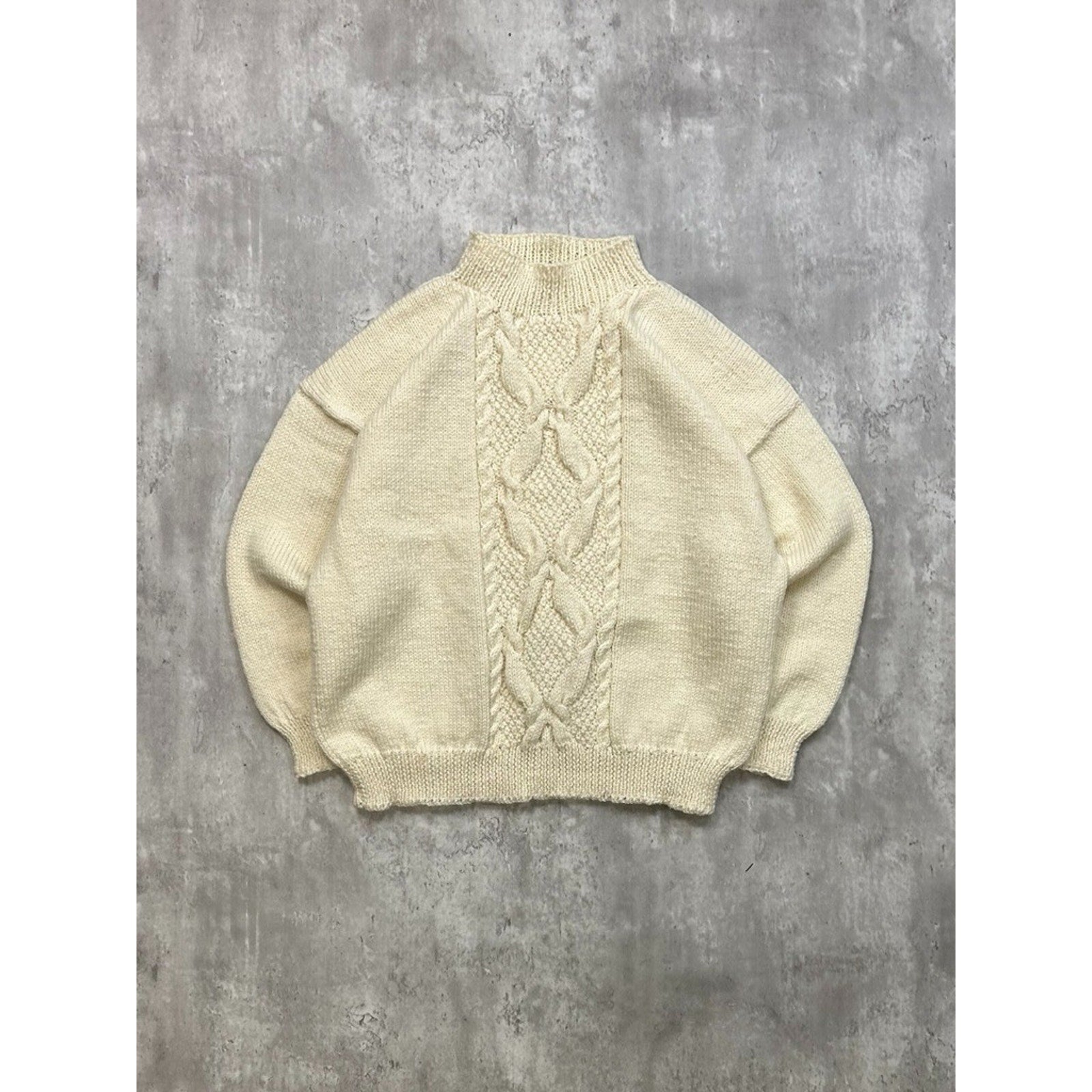 Vintage 90s Striped Cable Knit Pullover Beige Ribbed Sweater Size Large