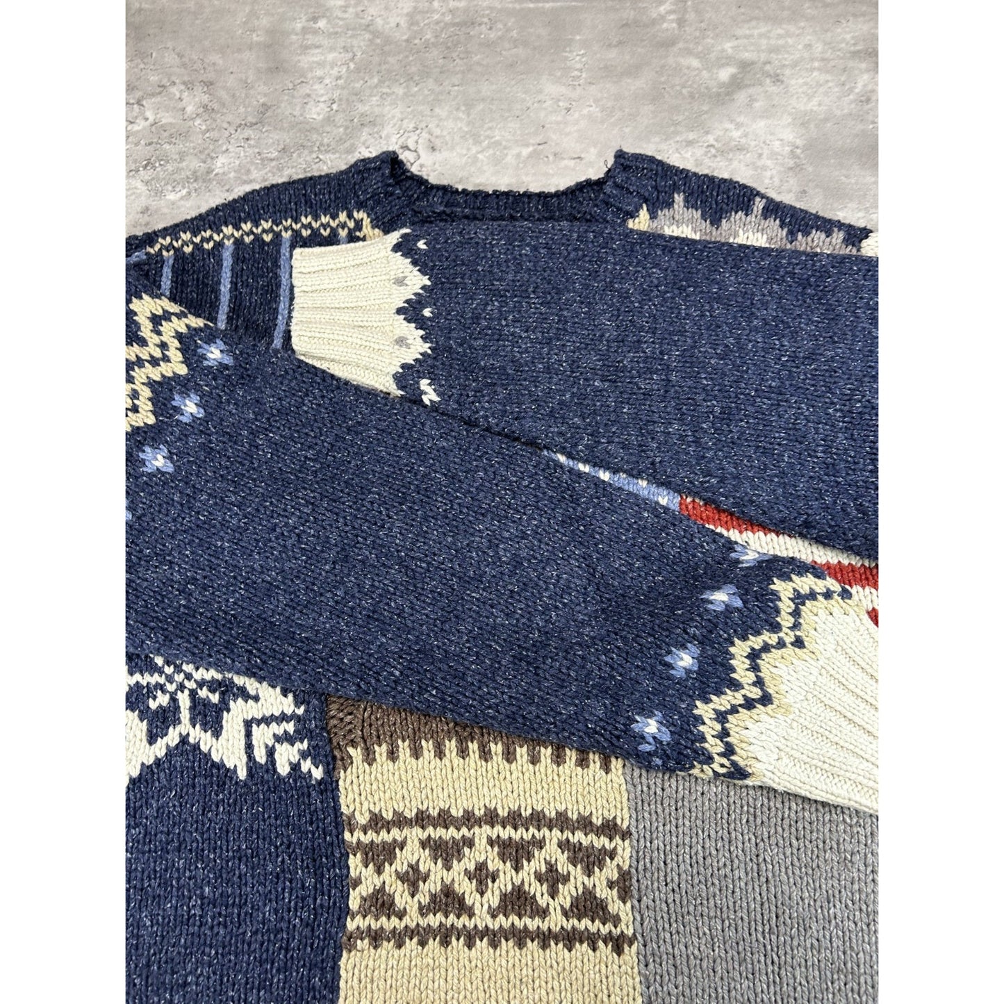 Vintage 90s American Flag Abstract Print Pullover Knit Sweater Size Large