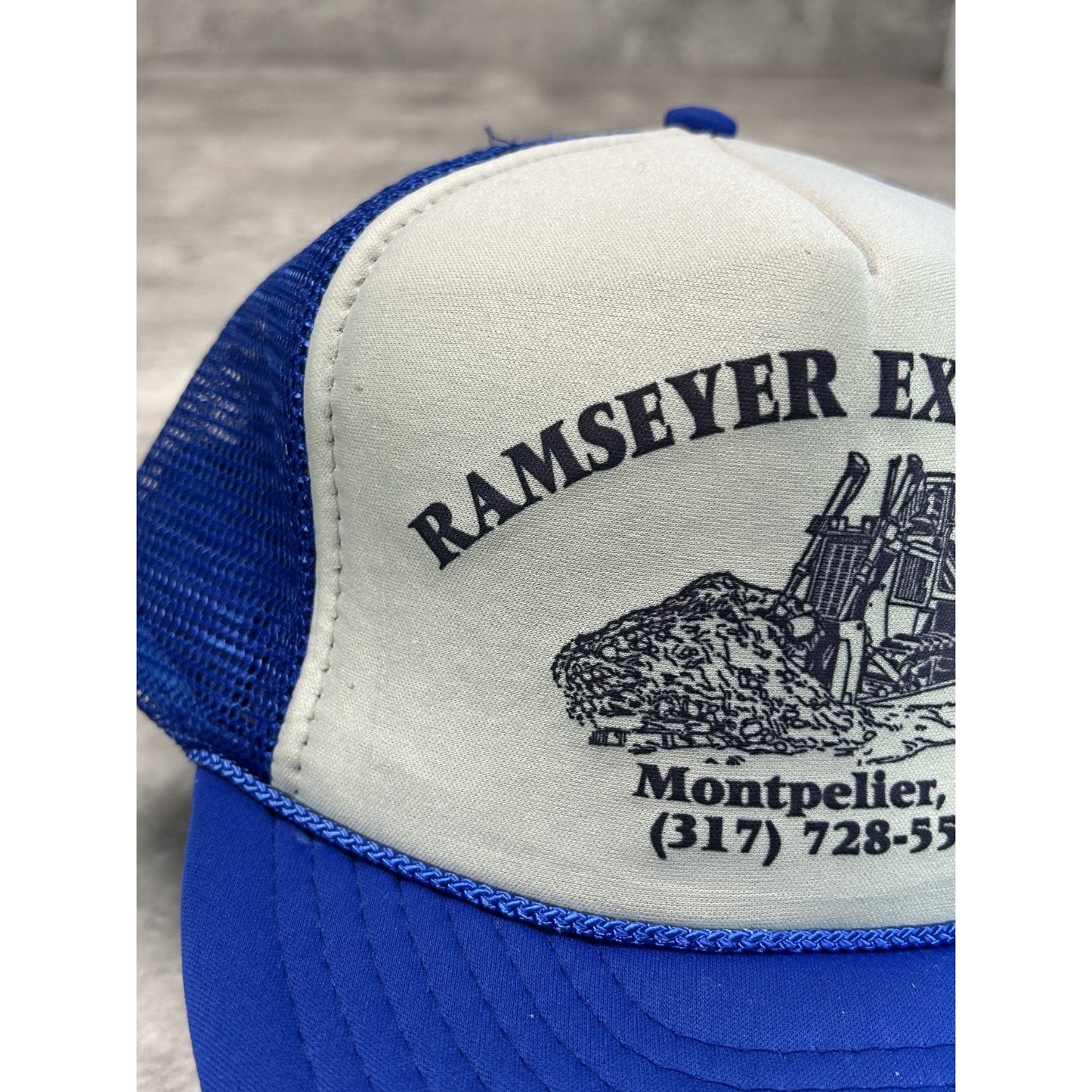 Vintage 80s Ramseyer Excavating Graphic Spellout Trucker Snapback Hat OSFA