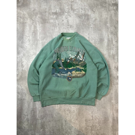 Vintage 90s Northern Explorer Nature Animal Graphic Sweatshirt Size XL