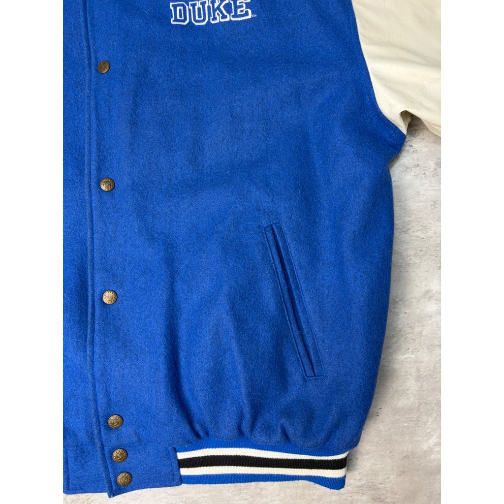 Vintage Duke Blue Devils NCAA Pleather Varsity Style Bomber Jacket Size Large