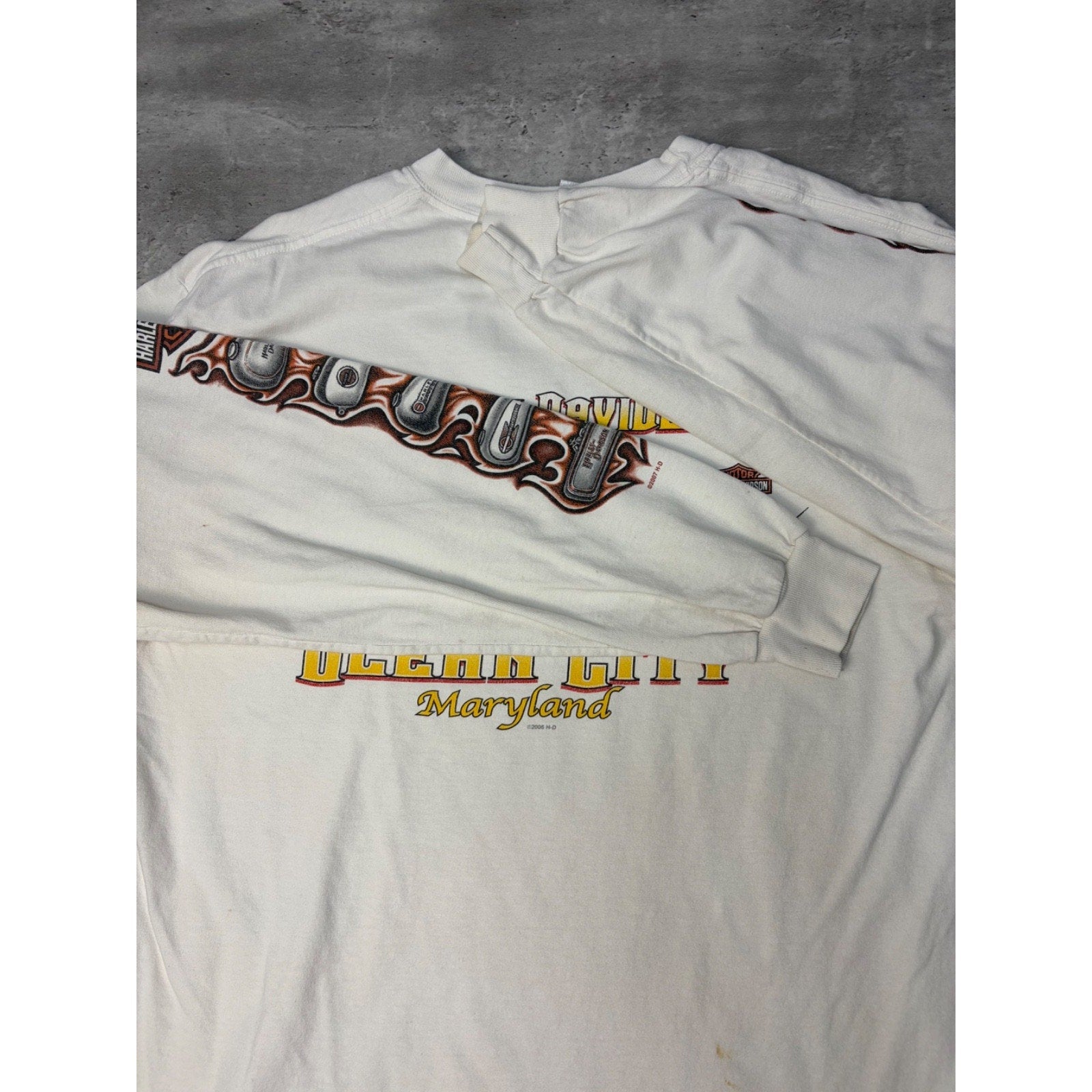 Vintage 2007 Harley Davidson Flame Graphic Spellout Long Sleeve T-Shirt Sz Large