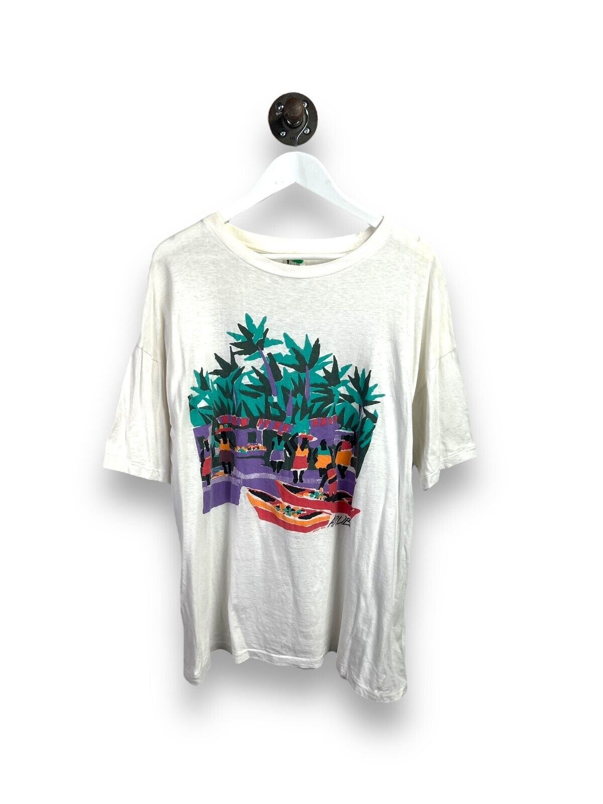 Vintage 90s Aruba Art Graphic Destination T-Shirt Size 2XL White