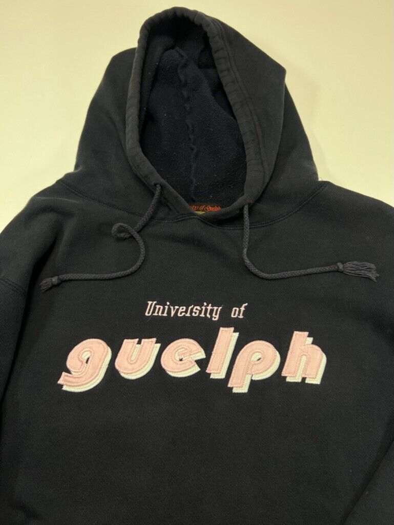 Vintage University of Guelph Embroidered Spellout Hooded Sweatshirt Sz Small