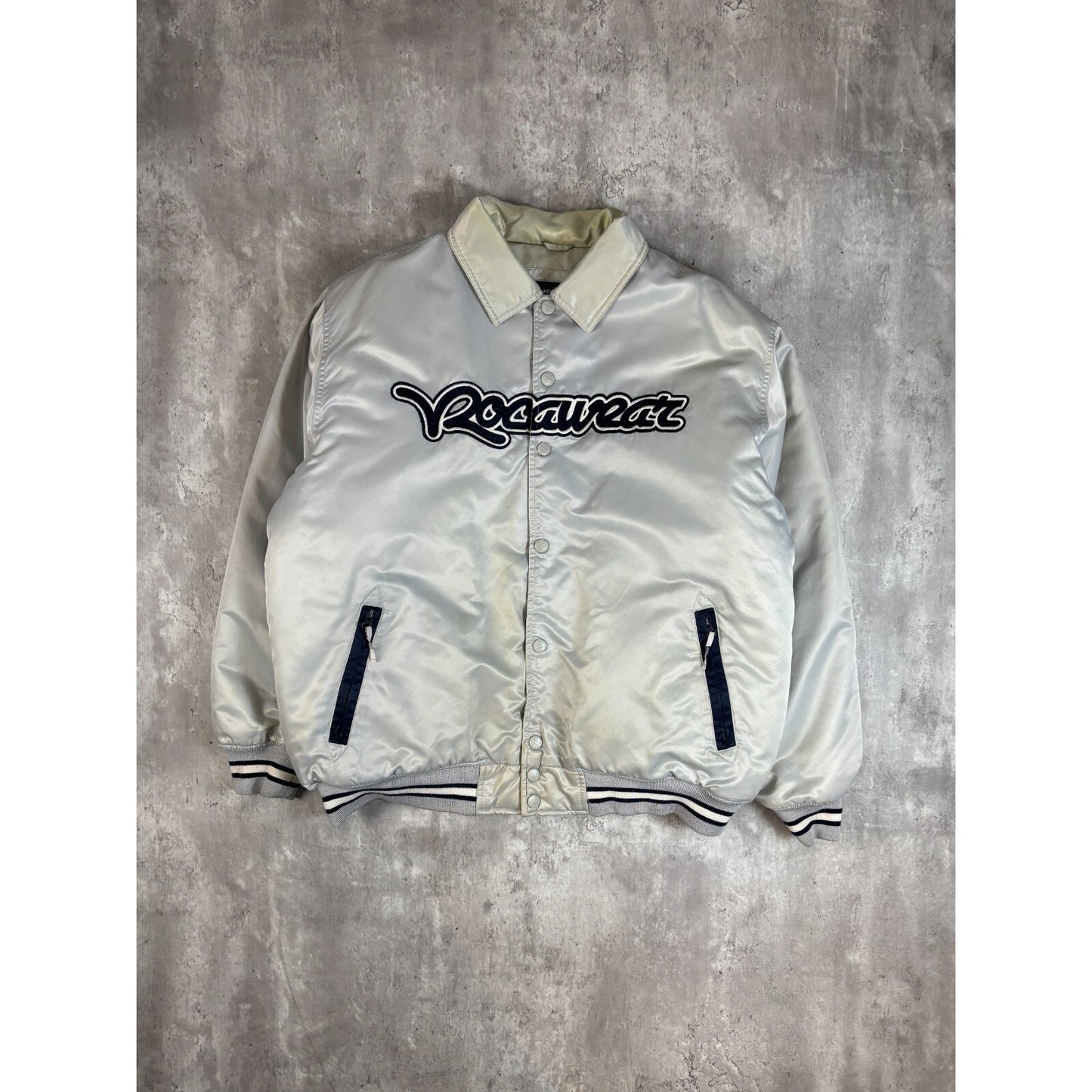 Vintage Y2K Rocawear Embroidered Spellout Nylon Bomber Jacket Size XL