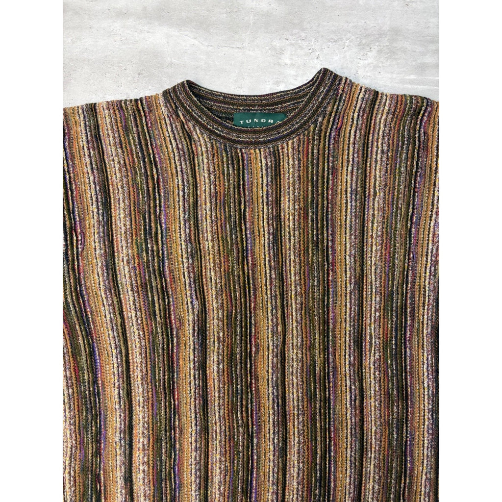 Vintage 90s Tundra 3D Knit Earth Tone Pullover Ribbed Sweater Size Large