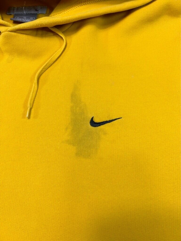 Vintage Y2K Nike Embroidered Mini Swoosh Hooded Sweatshirt Size XL Yellow