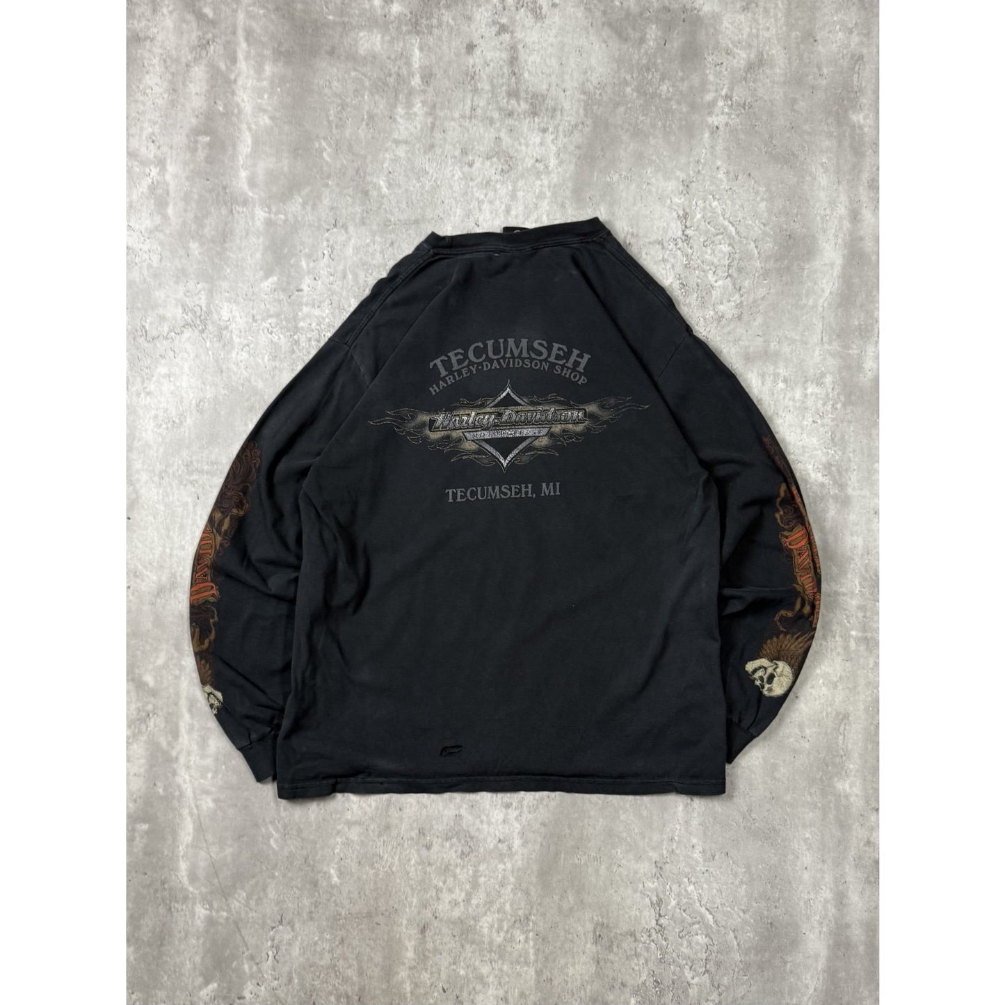Harley Davidson Motorcycles Skull Graphic Spellout Longsleeve T-Shirt Size Large