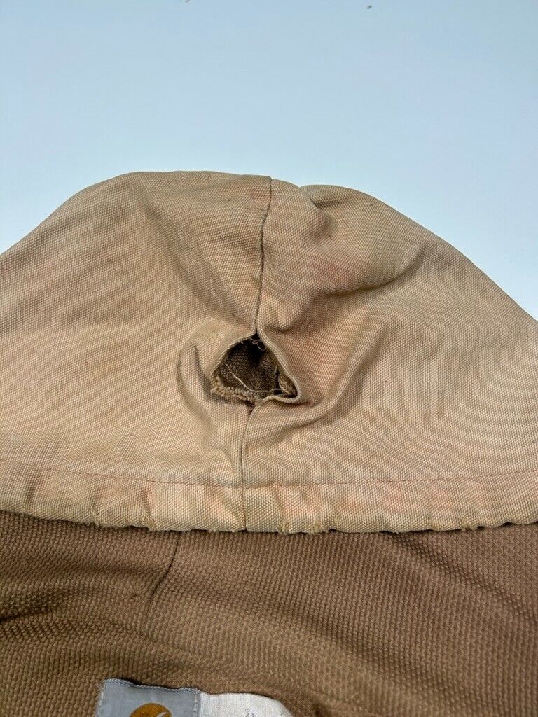 Vintage 80s Carhartt Thermal Canvas Lined Hooded Bomber Jacket Size Large Beige