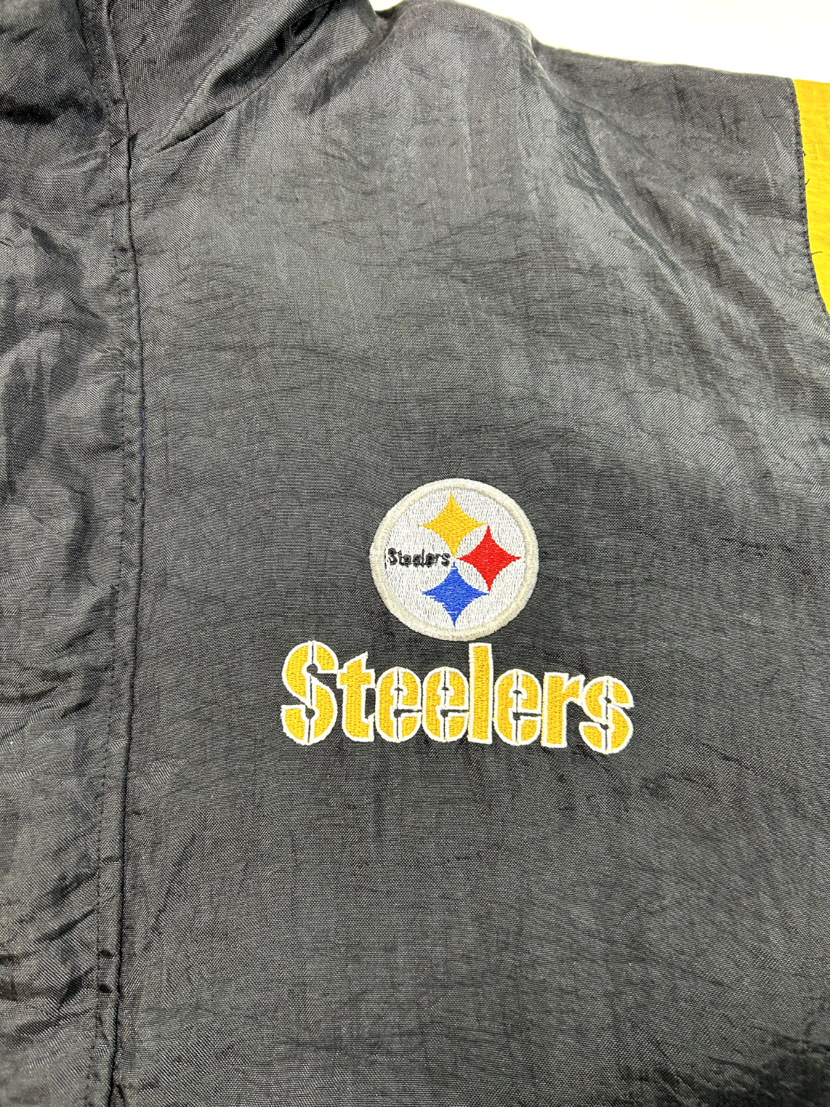 Vintage 90s Pittsburgh Steelers NFL Embroidered Spellout Nylon Jacket Size Small