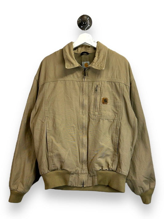 Vintage Carhartt Canvas Work Wear Lightweight Bomber Jacket Size Large Beige