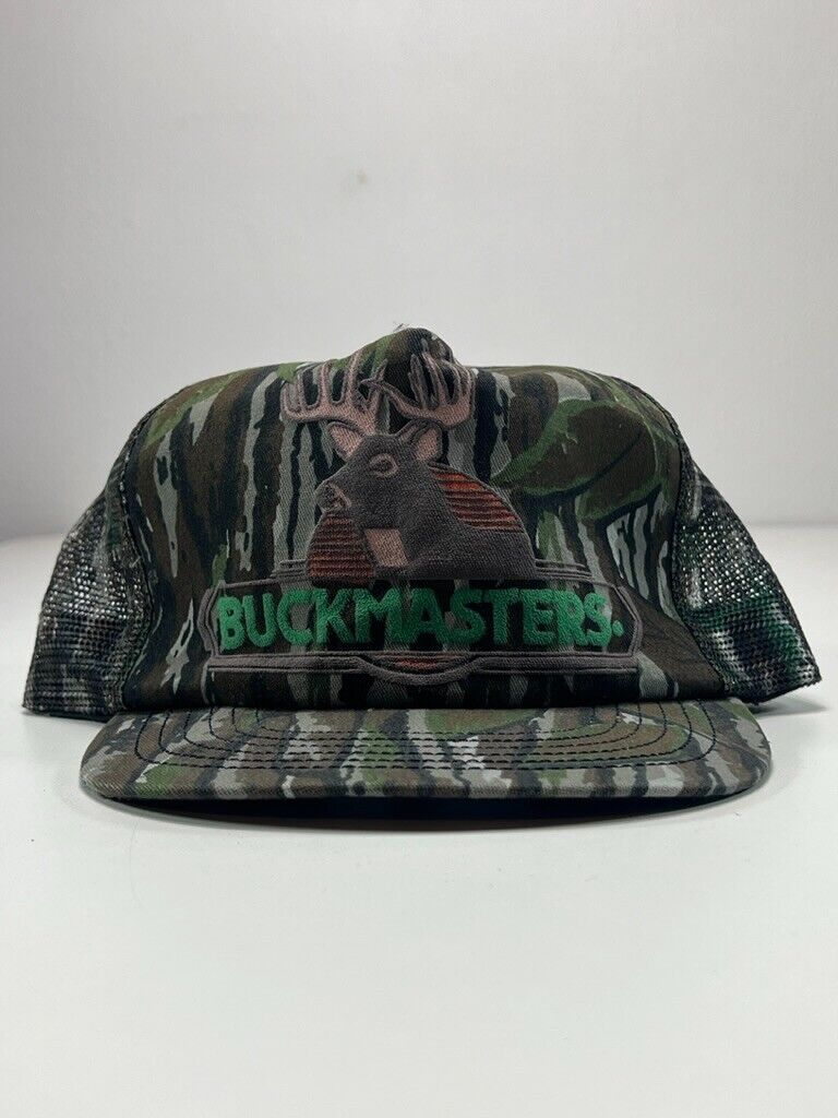 Vintage 90s Buckmasters Puff Print Hunting Camo Trucker Snapback Hat OSFA