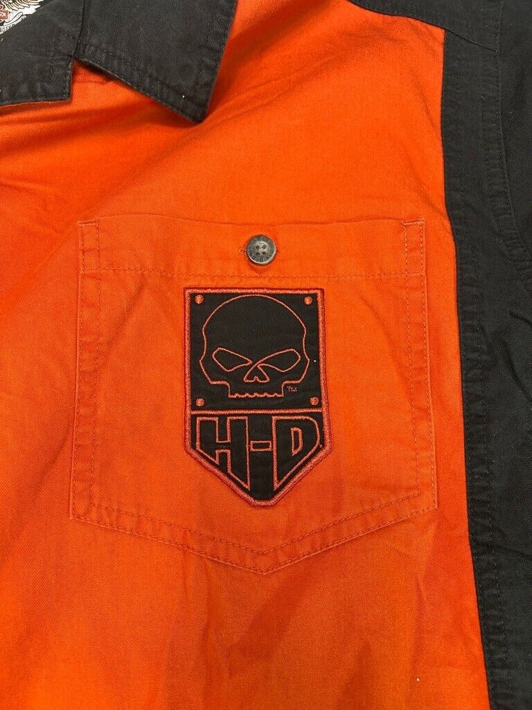 Harley Davidson Embroidered Skull Patch Double Pocket Button Up Shirt Size 2XL