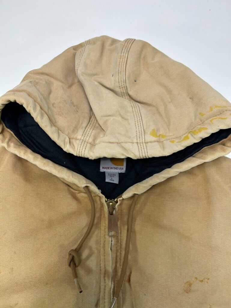 Vintage 90s Carhartt Quilted Lined Canvas Workwear Hooded Bomber Jacket L-Tall