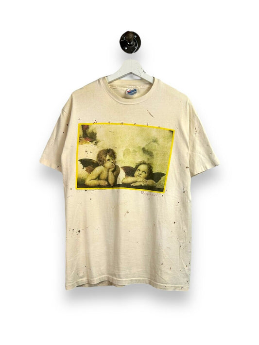 Vintage 1992 Raphael Angels Art Painting Graphic T-Shirt Size Large Beige