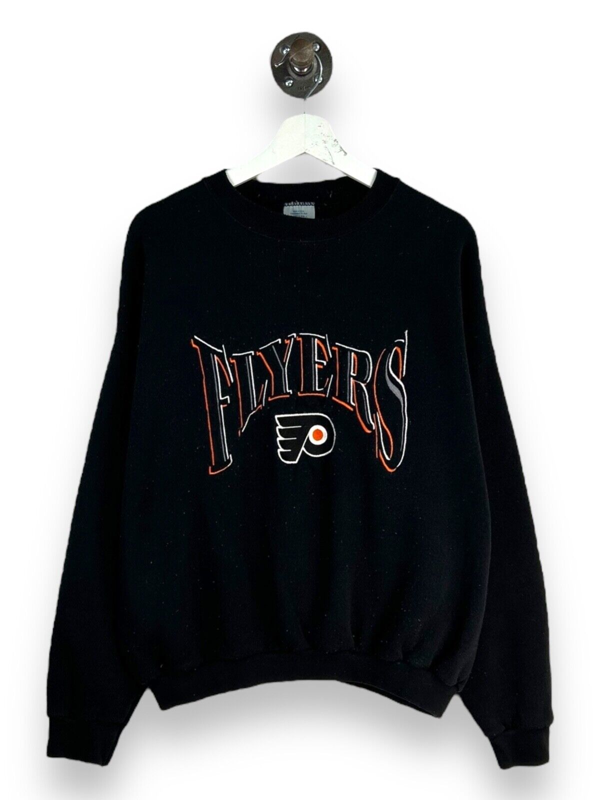 VTG 90s Philadelphia Flyers NHL Embroidered Spellout Hockey Sweatshirt Sz Large